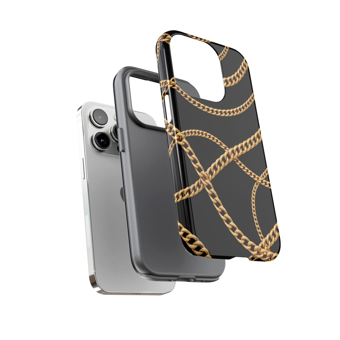 Luxury Gold Chain Phone Case – Black Designer Style Tough Protective Cover for Iphone, Samsung Galaxy and Pixel