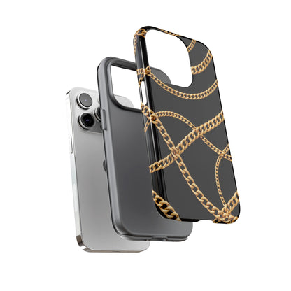 Luxury Gold Chain Phone Case – Black Designer Style Tough Protective Cover for Iphone, Samsung Galaxy and Pixel
