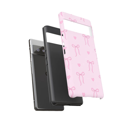 Pink Bow Heart Aesthetic Phone Case – Coquette Cute Tough Cover