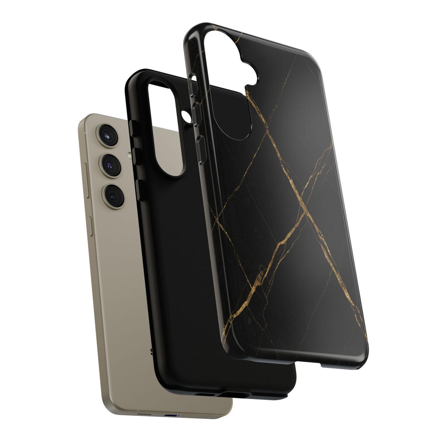 Black Marble Phone Case with Gold Veins – Luxury Minimal Aesthetic Tough Case