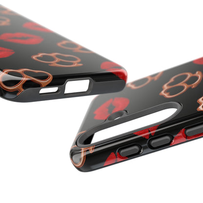 Red Lipstick & Knuckle Duster Phone Case | Bold Kiss Print Tough Protective Cover for Iphone, Samsung Galaxy and Pixel