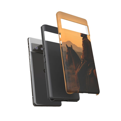 Western Cowboy Sunset Phone Case | Horse Rider Desert Aesthetic Tough Protective Case