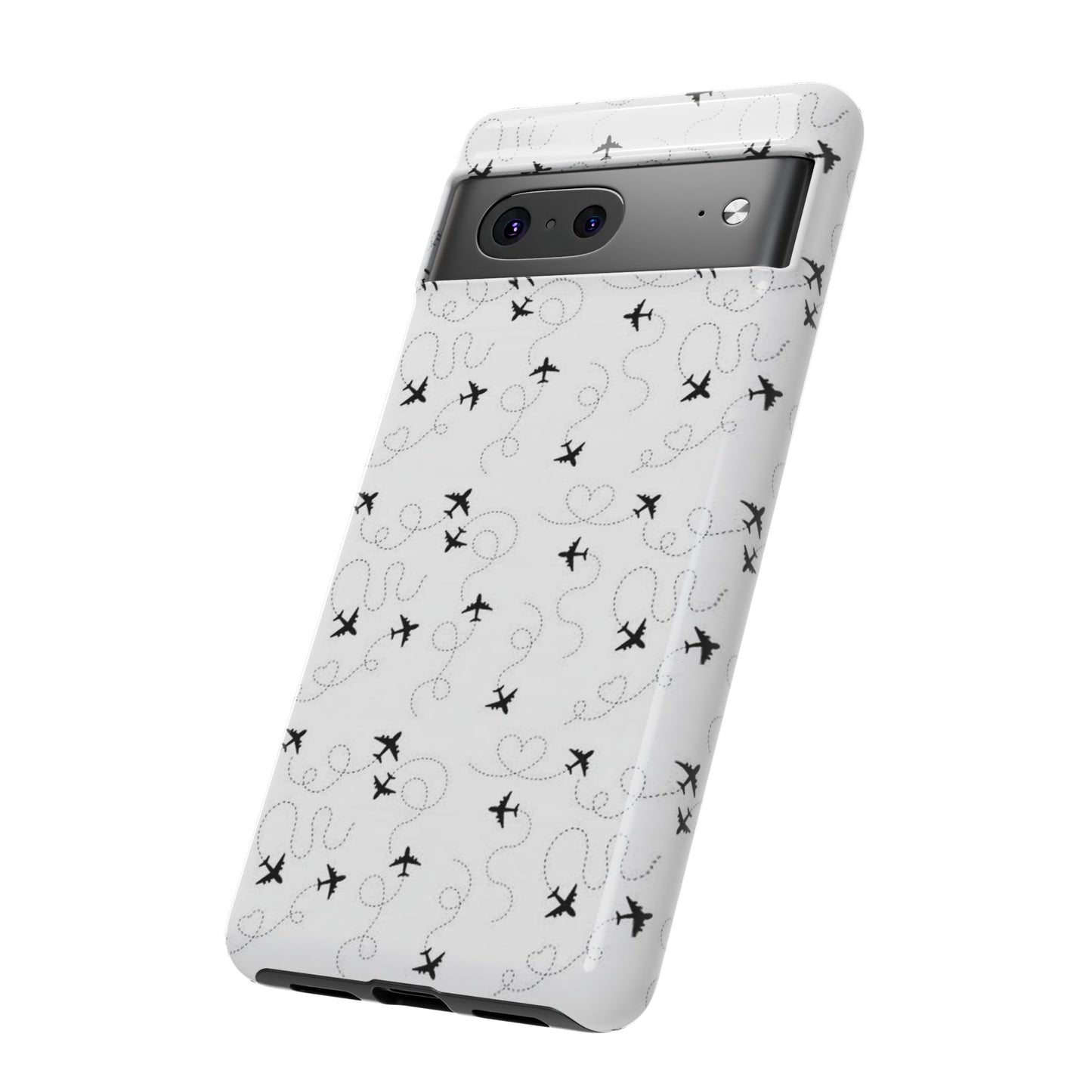 Minimal Paper Airplane Pattern Phone Case – Black White Aesthetic Tough Cover
