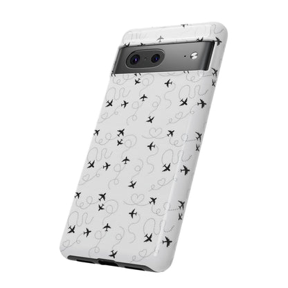 Minimal Paper Airplane Pattern Phone Case – Black White Aesthetic Tough Cover