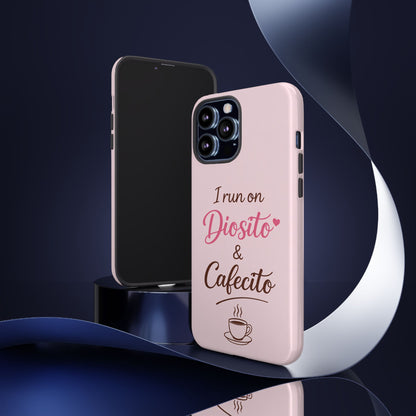 I Run on Diosito y Cafecito Phone Case, Pink Aesthetic Latina Faith Coffee Case, Girly Protective iPhone Samsung Cover