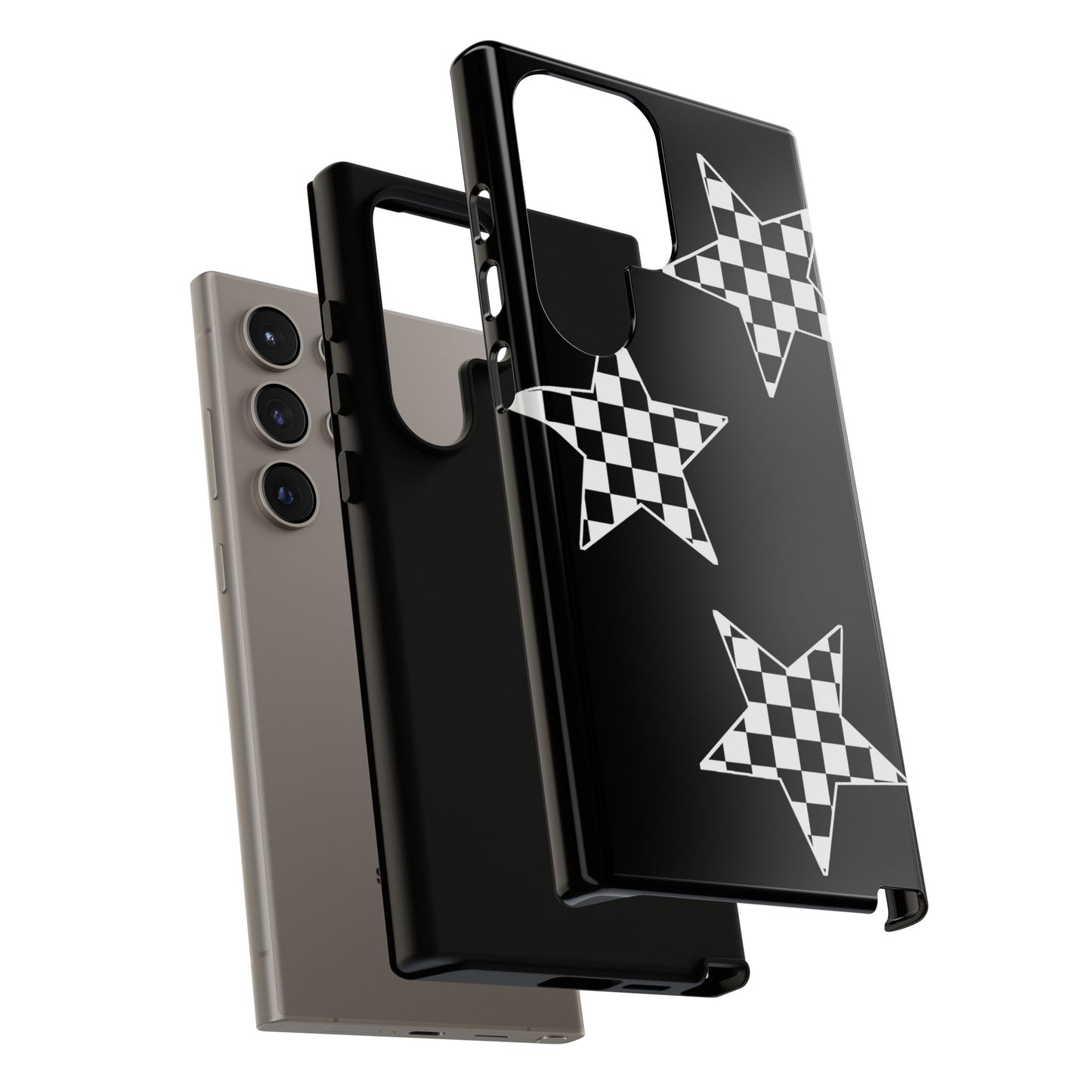 Checkered Star Tough Phone Case – Black Retro Graphic Protective Cover for Iphone, Samsung Galaxy and Pixel