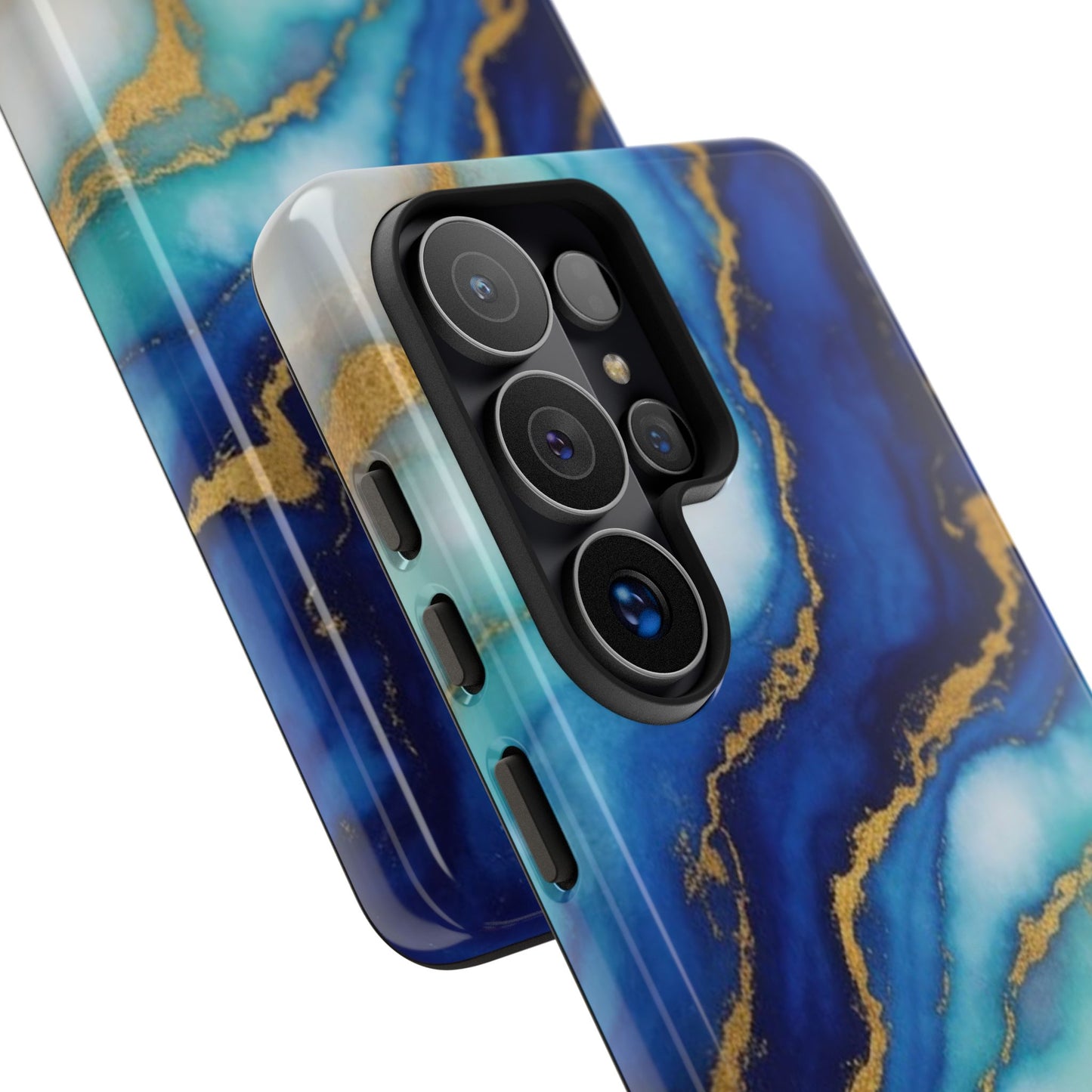 Blue & Gold Marble Phone Case – Luxury Resin Art Tough Case (iPhone, Samsung, Pixel)
