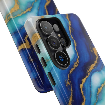 Blue & Gold Marble Phone Case – Luxury Resin Art Tough Case (iPhone, Samsung, Pixel)
