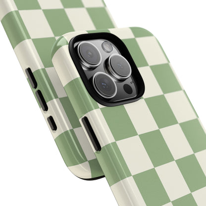 Sage Green Checkerboard Phone Case | Minimal Aesthetic Tough Case