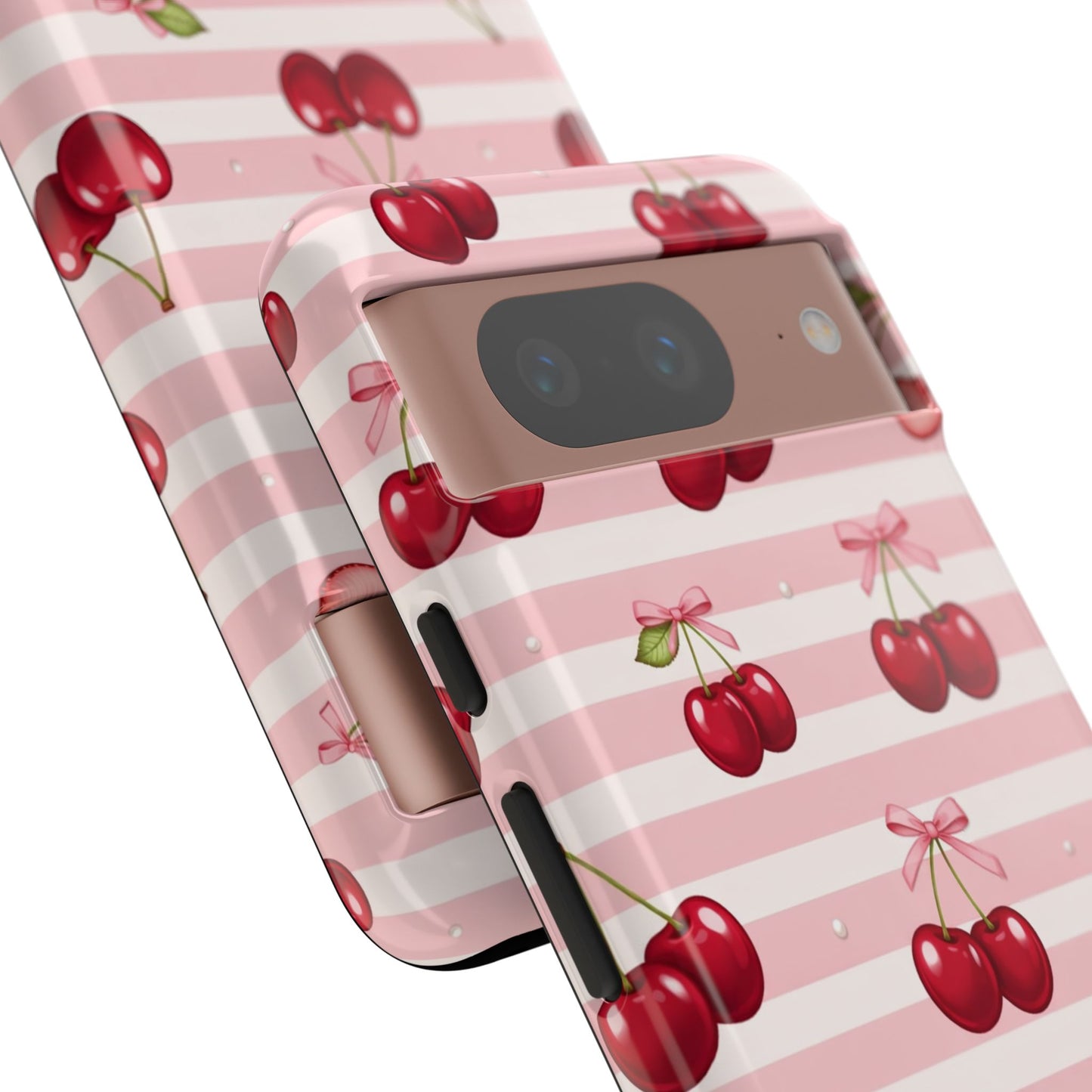 Coquette Cherry Bow Phone Case | Cute Pink Aesthetic Cherry Pattern Tough Case for iPhone & Samsung