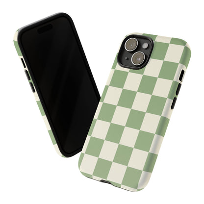 Sage Green Checkerboard Phone Case | Minimal Aesthetic Tough Case