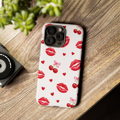 Red Lips & Cherry Phone Case – Y2K Retro Aesthetic Tough Cover