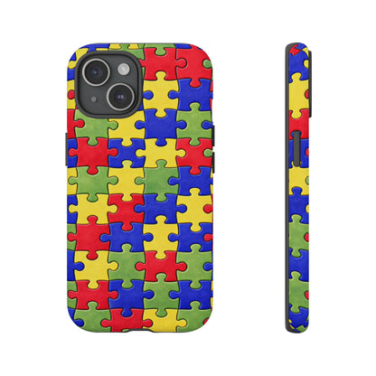 Colorful Puzzle Phone Case, Autism Awareness Jigsaw Design, Tough Protective Case, iPhone & Samsung Case, Vibrant Puzzle Pattern