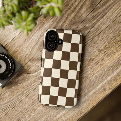 Mocha Checkerboard Phone Case | Neutral Aesthetic Tough Case