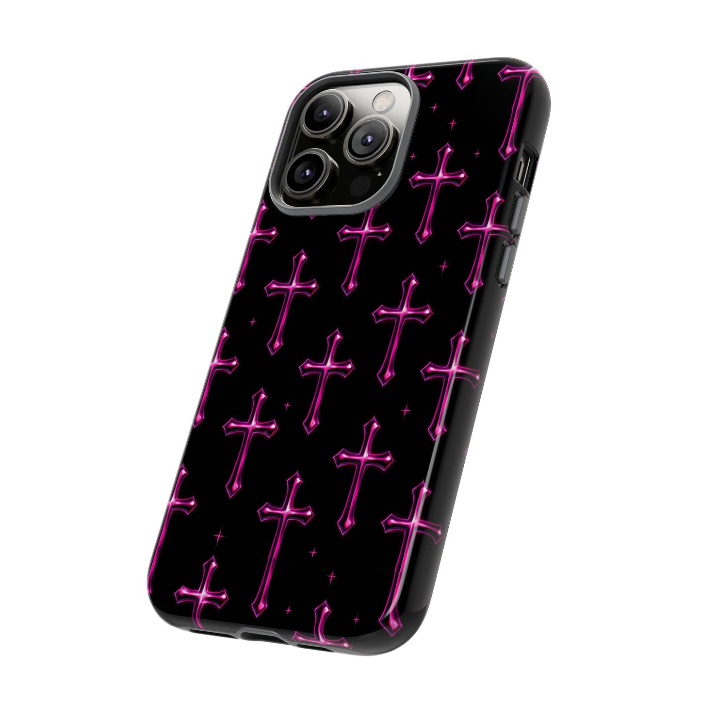 Neon Pink Cross Pattern Phone Case | Tough Protective Case for Iphone, Samsung Galaxy and Pixel