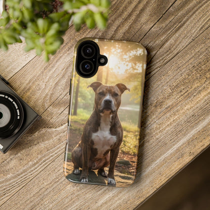 Pitbull Portrait Phone Case | Dog Lover Tough Case, Sunset Forest