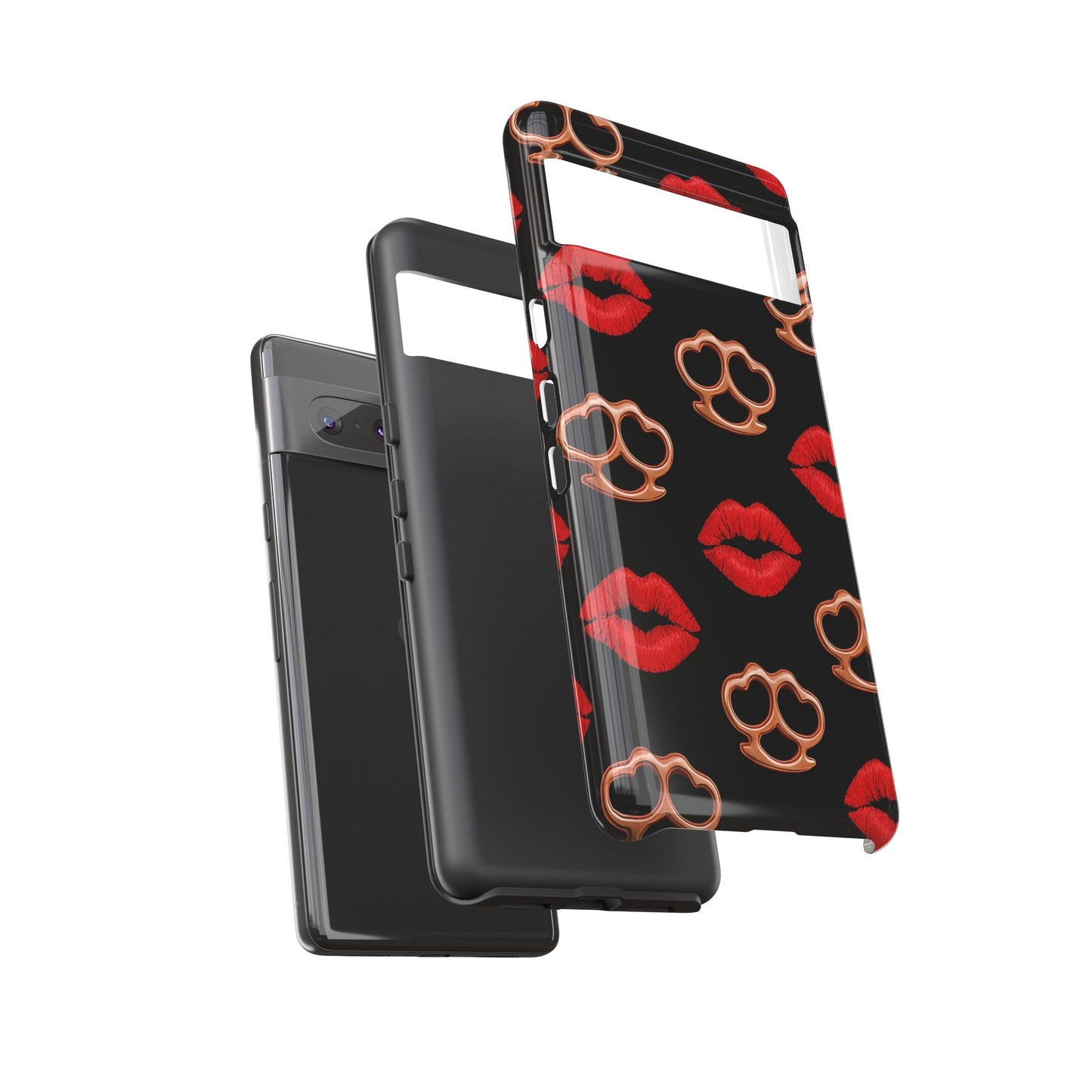Red Lipstick & Knuckle Duster Phone Case | Bold Kiss Print Tough Protective Cover for Iphone, Samsung Galaxy and Pixel