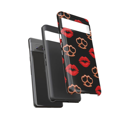 Red Lipstick & Knuckle Duster Phone Case | Bold Kiss Print Tough Protective Cover for Iphone, Samsung Galaxy and Pixel
