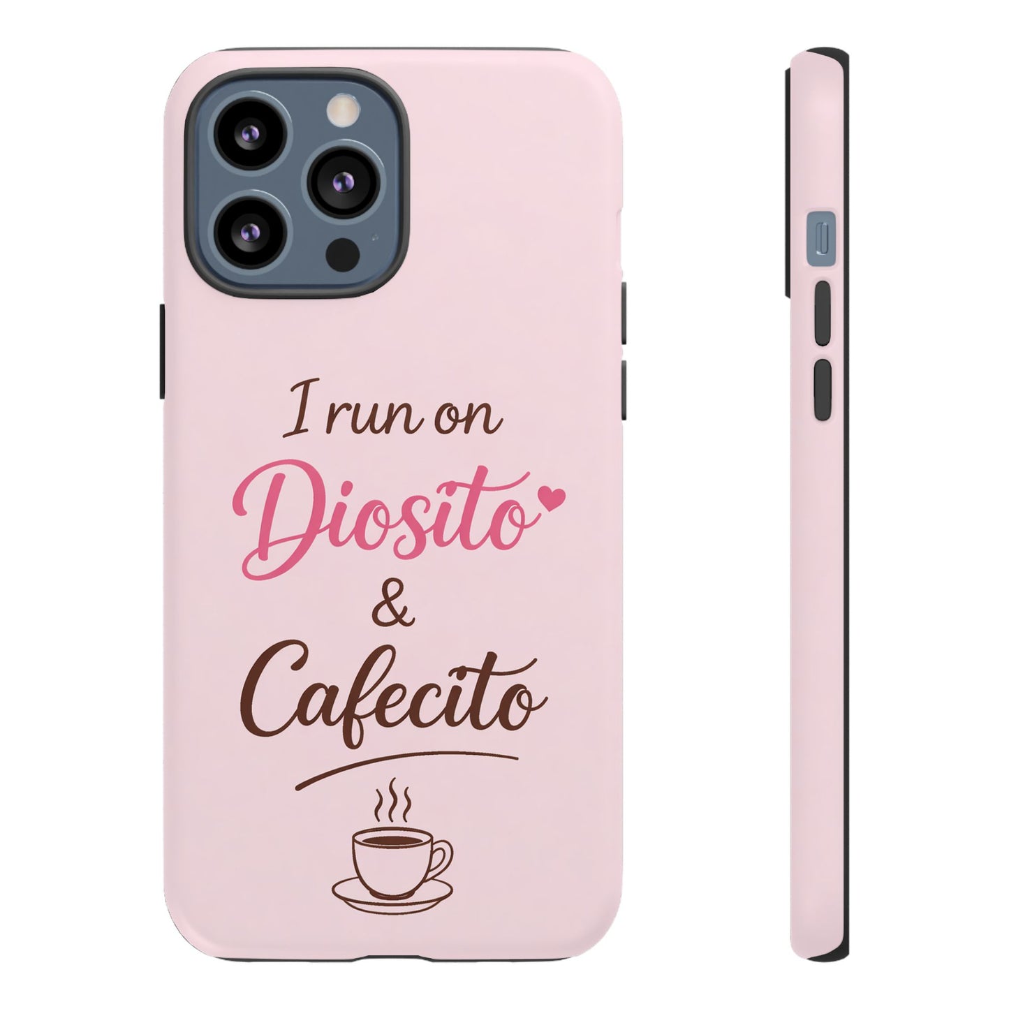 I Run on Diosito y Cafecito Phone Case, Pink Aesthetic Latina Faith Coffee Case, Girly Protective iPhone Samsung Cover