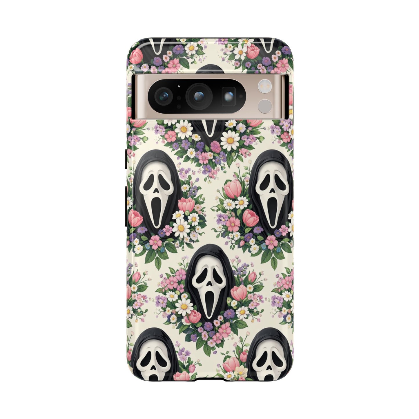 Floral Ghost Face Aesthetic Phone Case – Cute Spooky Tough Cover