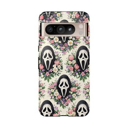 Floral Ghost Face Aesthetic Phone Case – Cute Spooky Tough Cover