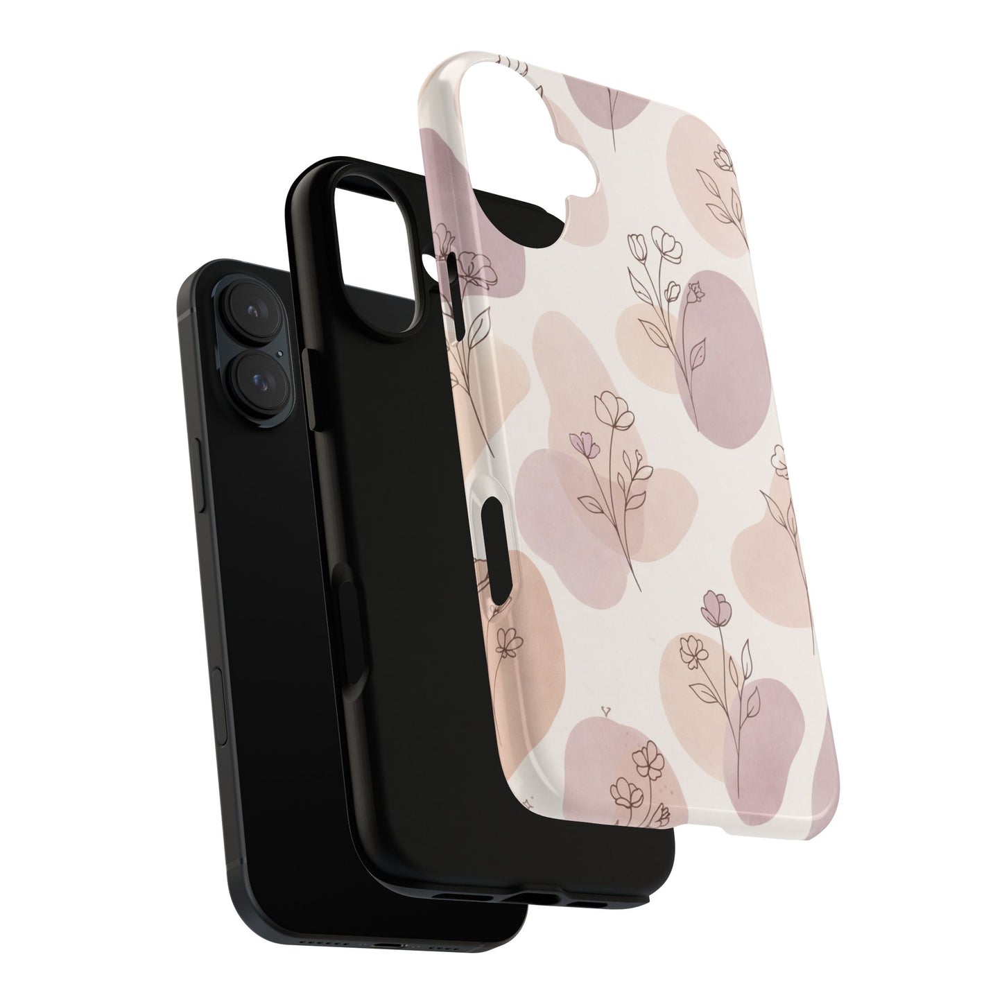Blush Floral Phone Case Neutral Botanical Watercolor Tough Cover