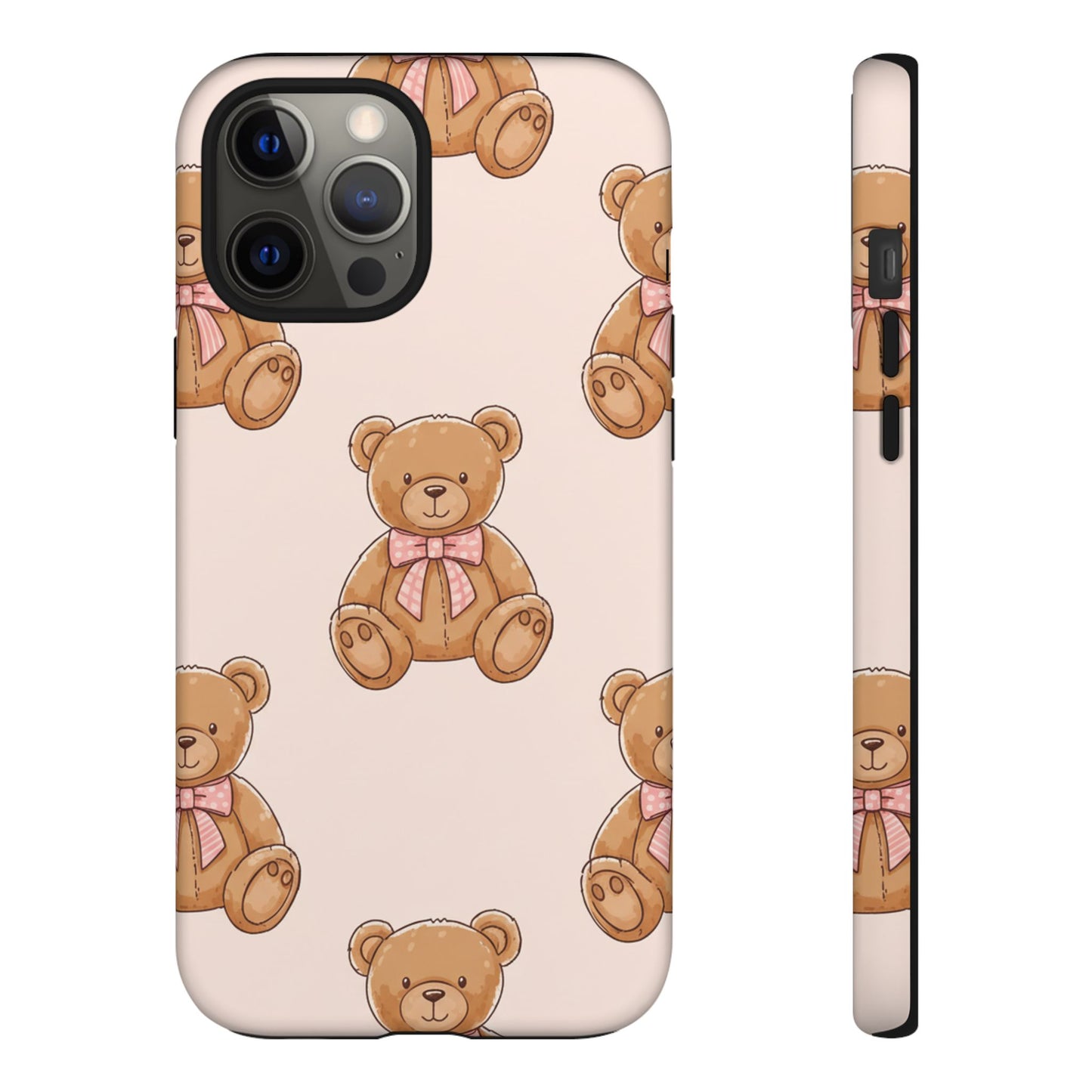 Teddy Bear Phone Case | Cute Coquette Aesthetic Pink Bear Pattern Case | Kawaii Soft Girl iPhone & Samsung Tough Protective Case