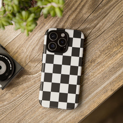 Black & White Checkerboard Phone Case – Classic Aesthetic Tough Protective Case