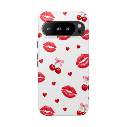 Red Lips & Cherry Phone Case – Y2K Retro Aesthetic Tough Cover