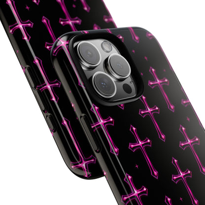 Neon Pink Cross Pattern Phone Case | Tough Protective Case for Iphone, Samsung Galaxy and Pixel
