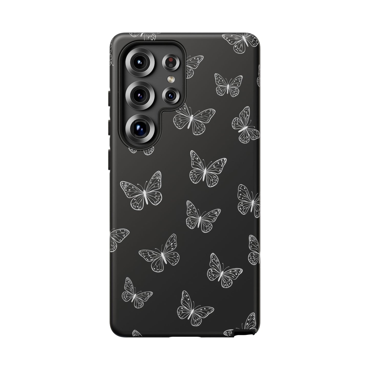 White Butterfly Pattern Phone Case – Dark Aesthetic Monochrome Tough Cover