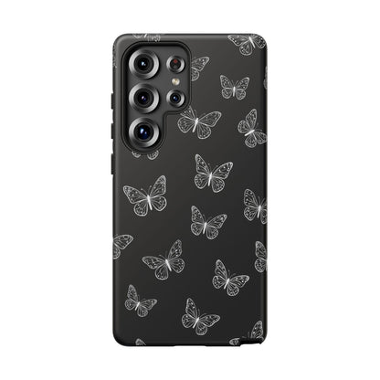 White Butterfly Pattern Phone Case – Dark Aesthetic Monochrome Tough Cover