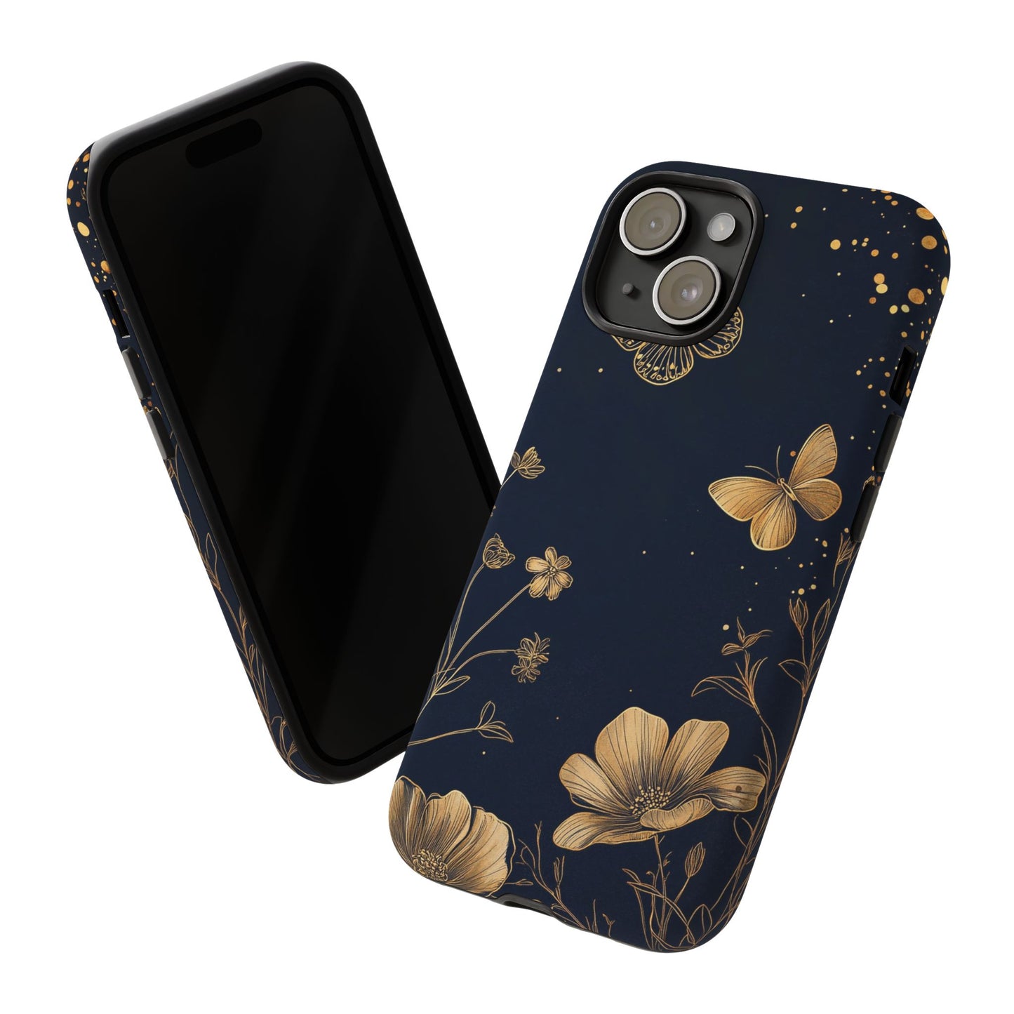 Gold Floral Butterfly Phone Case, Dark Aesthetic Botanical, Elegant Black Luxury iPhone Samsung Cover