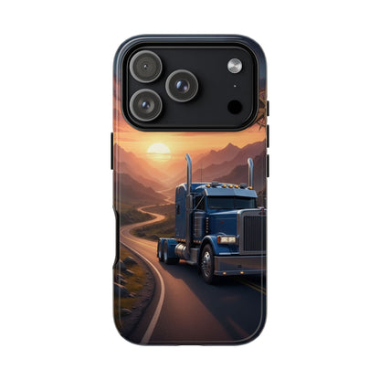 Semi Truck Sunset Phone Case | Trucker Gift | Diesel Truck Highway Road iPhone & Samsung Tough Protective Case