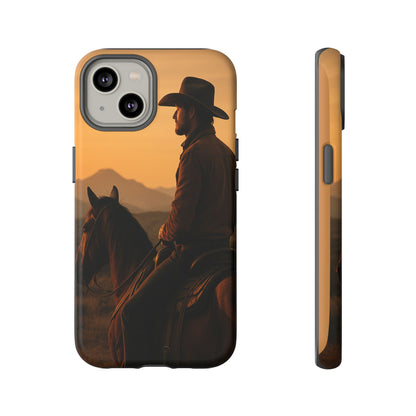 Western Cowboy Sunset Phone Case | Horse Rider Desert Aesthetic Tough Protective Case