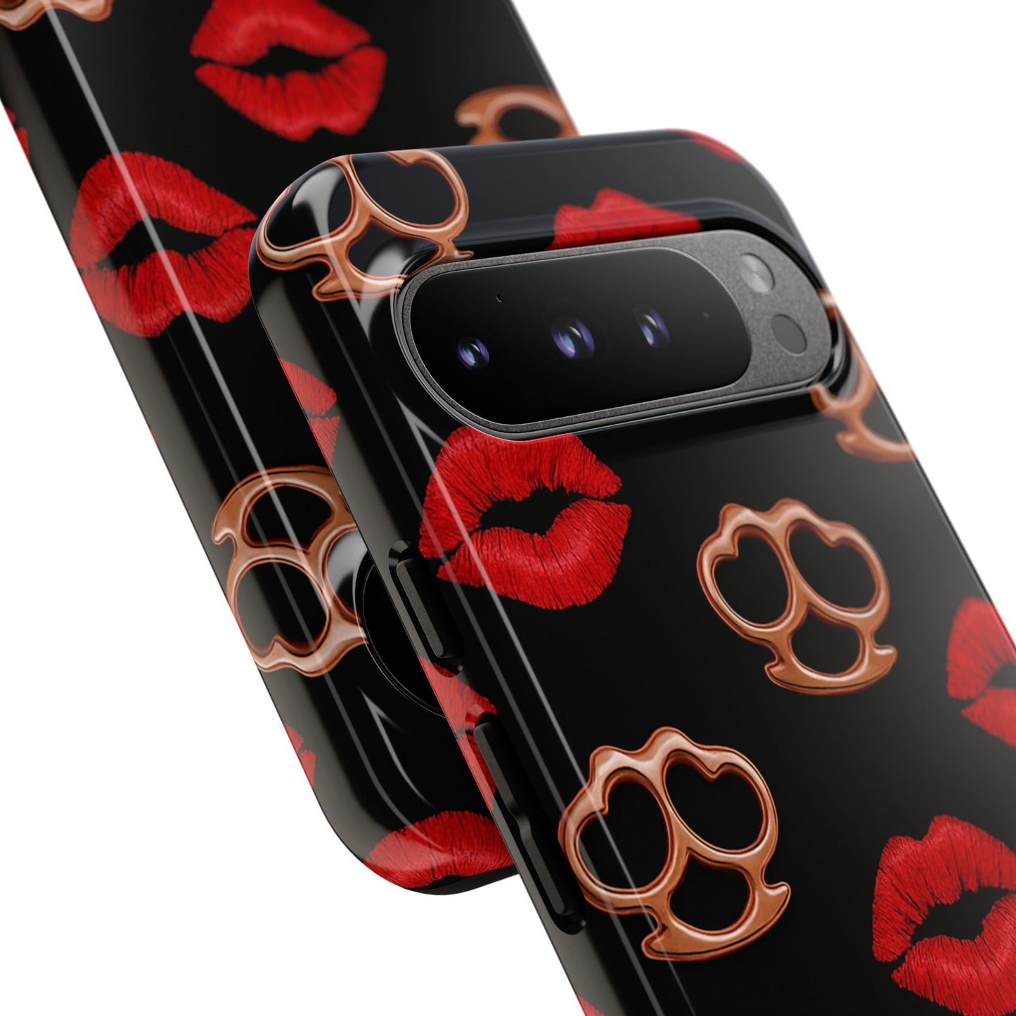 Red Lipstick & Knuckle Duster Phone Case | Bold Kiss Print Tough Protective Cover for Iphone, Samsung Galaxy and Pixel