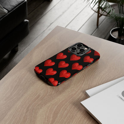 Red Heart Phone Case – Geometric Heart Pattern Tough Case (Black)