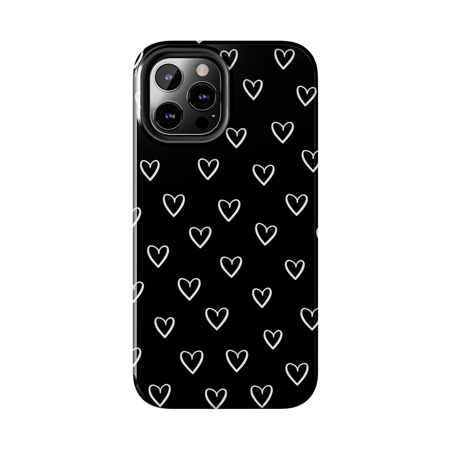 Doodle Heart Phone Case – Minimal Black & White Heart Pattern | Tough Protective Case