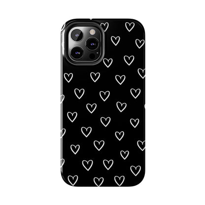 Doodle Heart Phone Case – Minimal Black & White Heart Pattern | Tough Protective Case