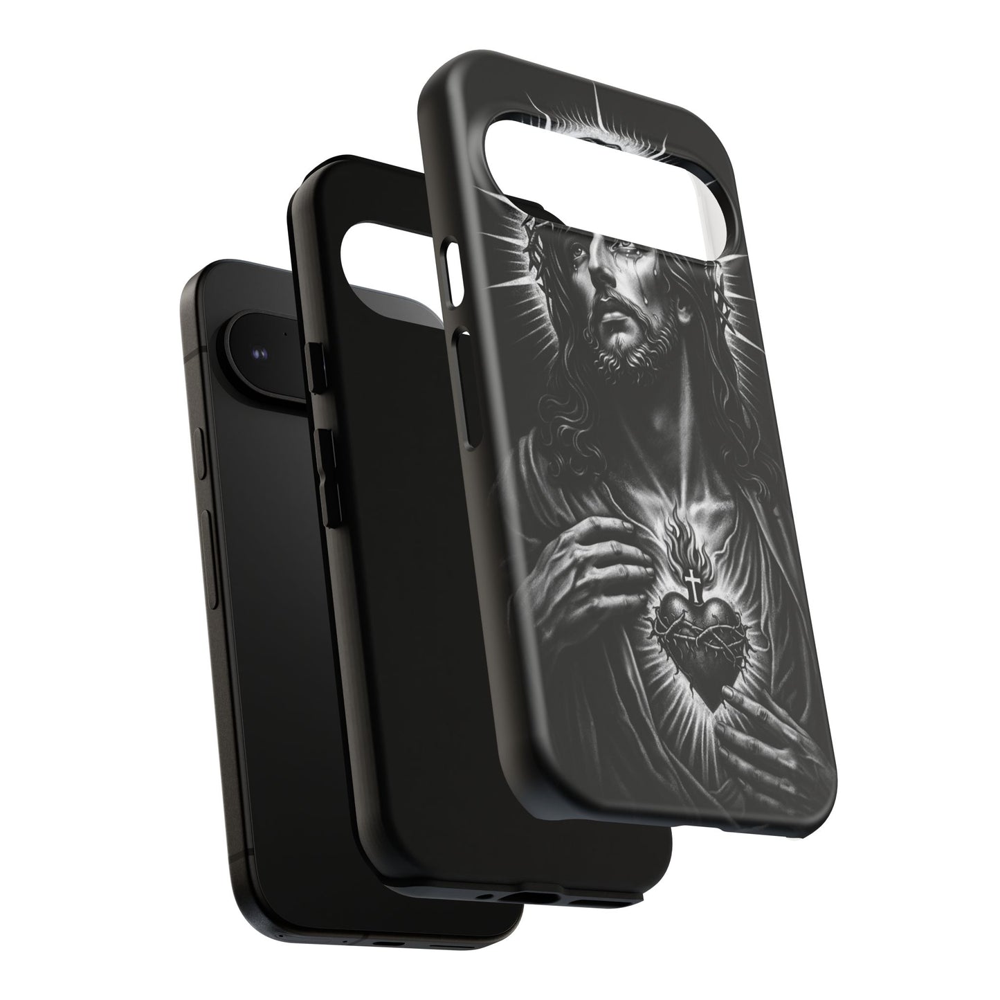 Jesus Sacred Heart Phone Case Black White Christian Faith Aesthetic
