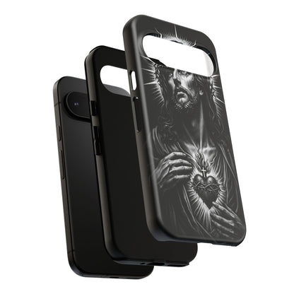 Jesus Sacred Heart Phone Case Black White Christian Faith Aesthetic