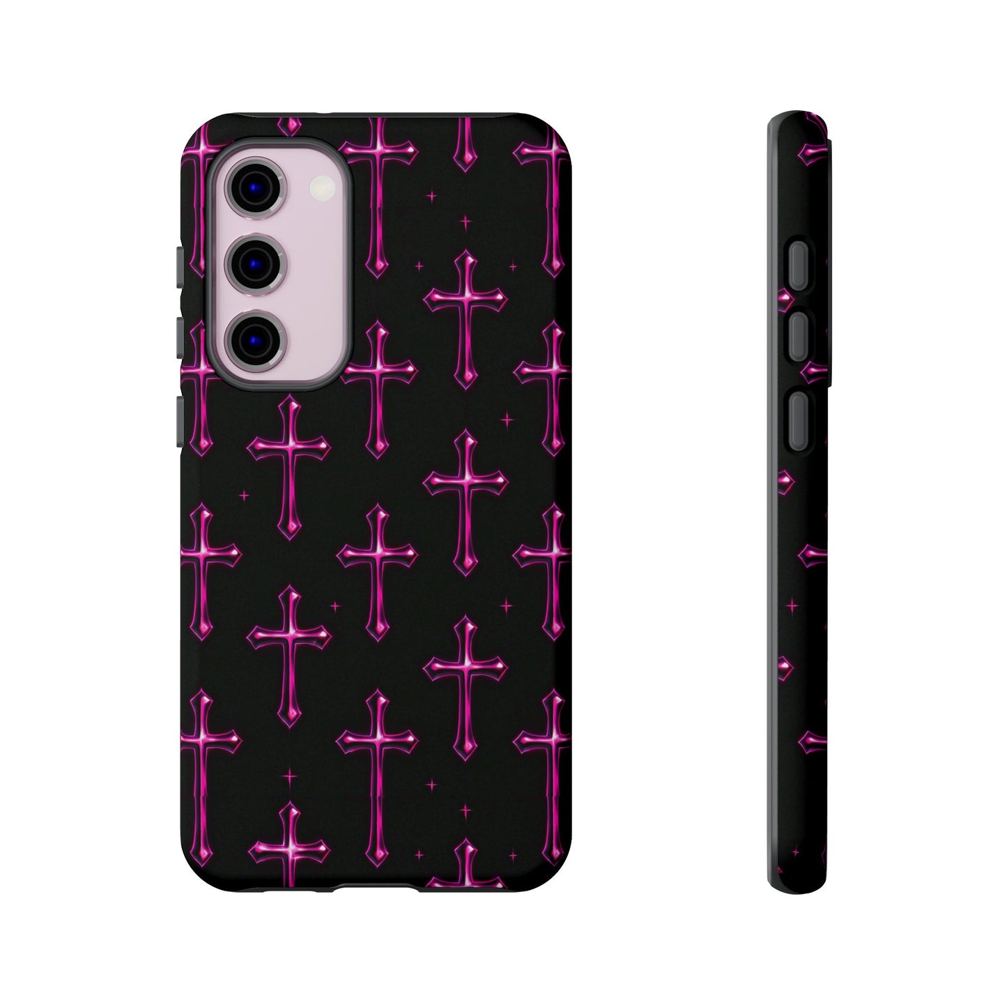 Neon Pink Cross Pattern Phone Case | Tough Protective Case for Iphone, Samsung Galaxy and Pixel