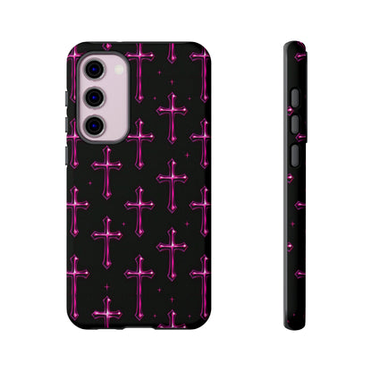 Neon Pink Cross Pattern Phone Case | Tough Protective Case for Iphone, Samsung Galaxy and Pixel