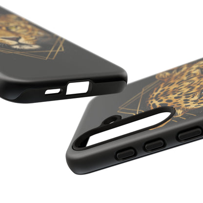 Leopard Head Geometric Phone Case – Black & Gold Luxe Tough Case