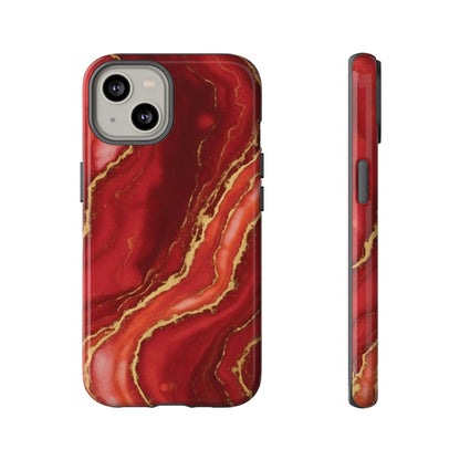 Red Agate Marble Phone Case with Gold Veins – Luxury Tough iPhone & Samsung Case