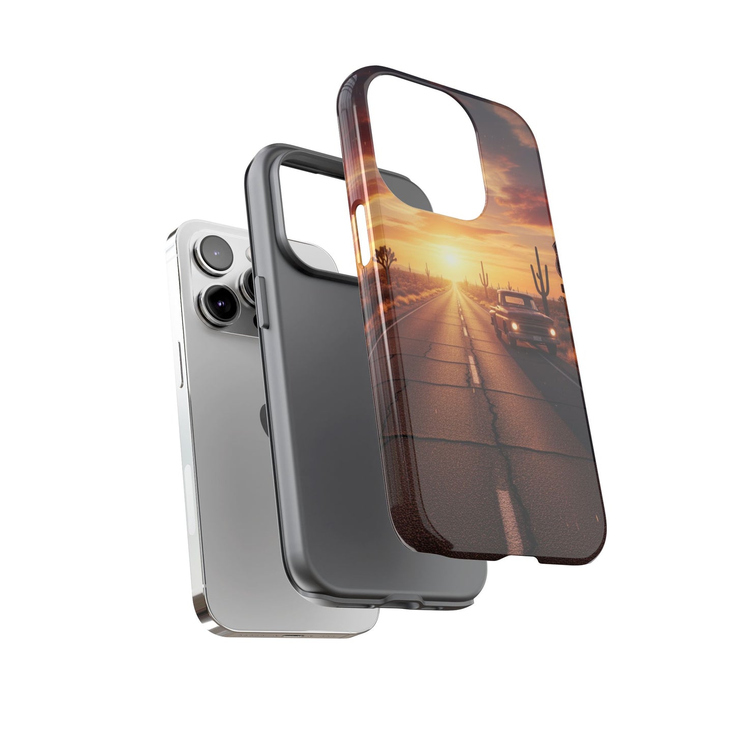 Route 66 Sunset Desert Highway Phone Case – Road Trip Travel Aesthetic Tough Case