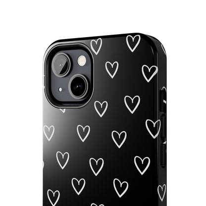 Doodle Heart Phone Case – Minimal Black & White Heart Pattern | Tough Protective Case