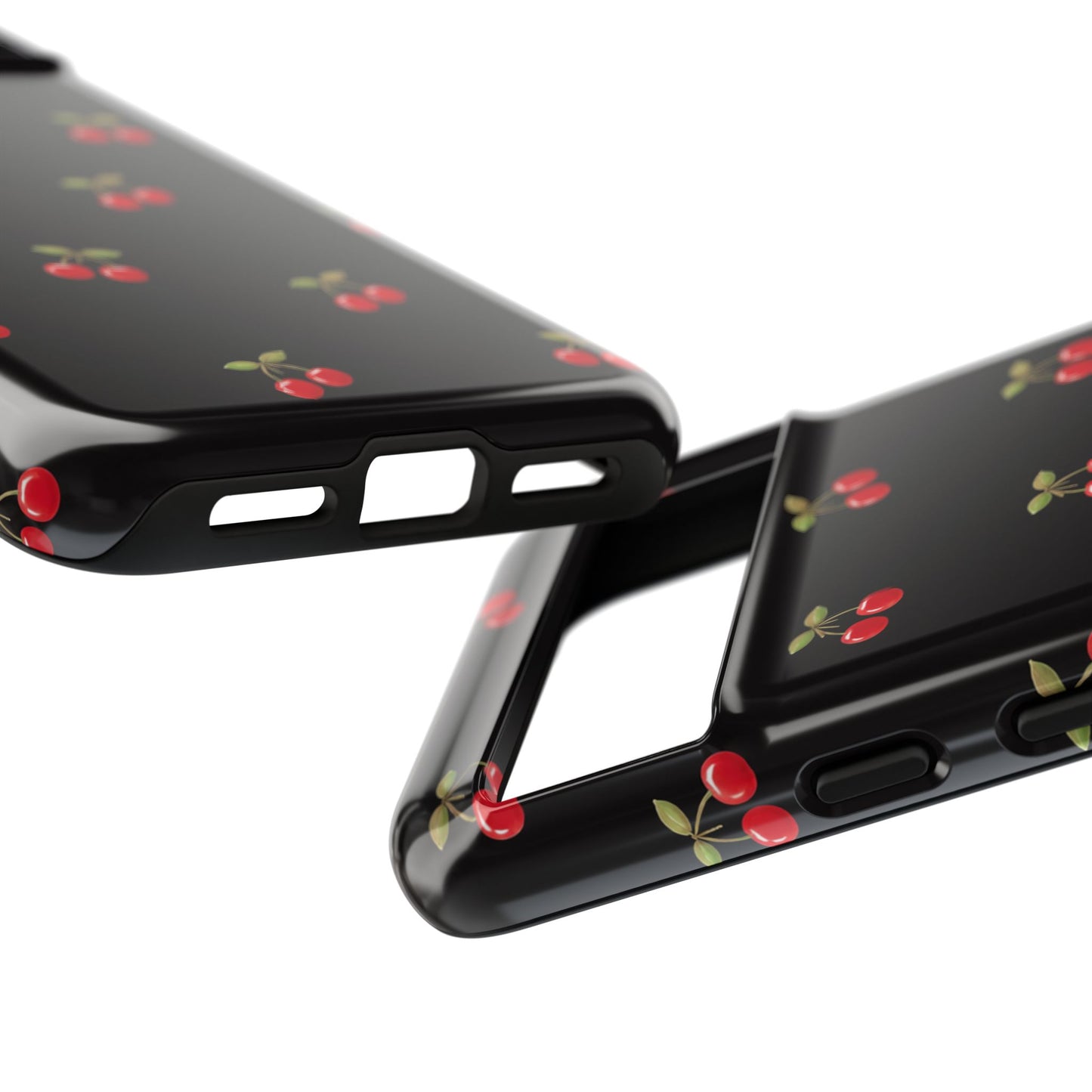 Cherry Pattern Phone Case — Slim Black Protective iPhone Case with Red Cherries for Iphone, Samsung Galaxy and Pixel
