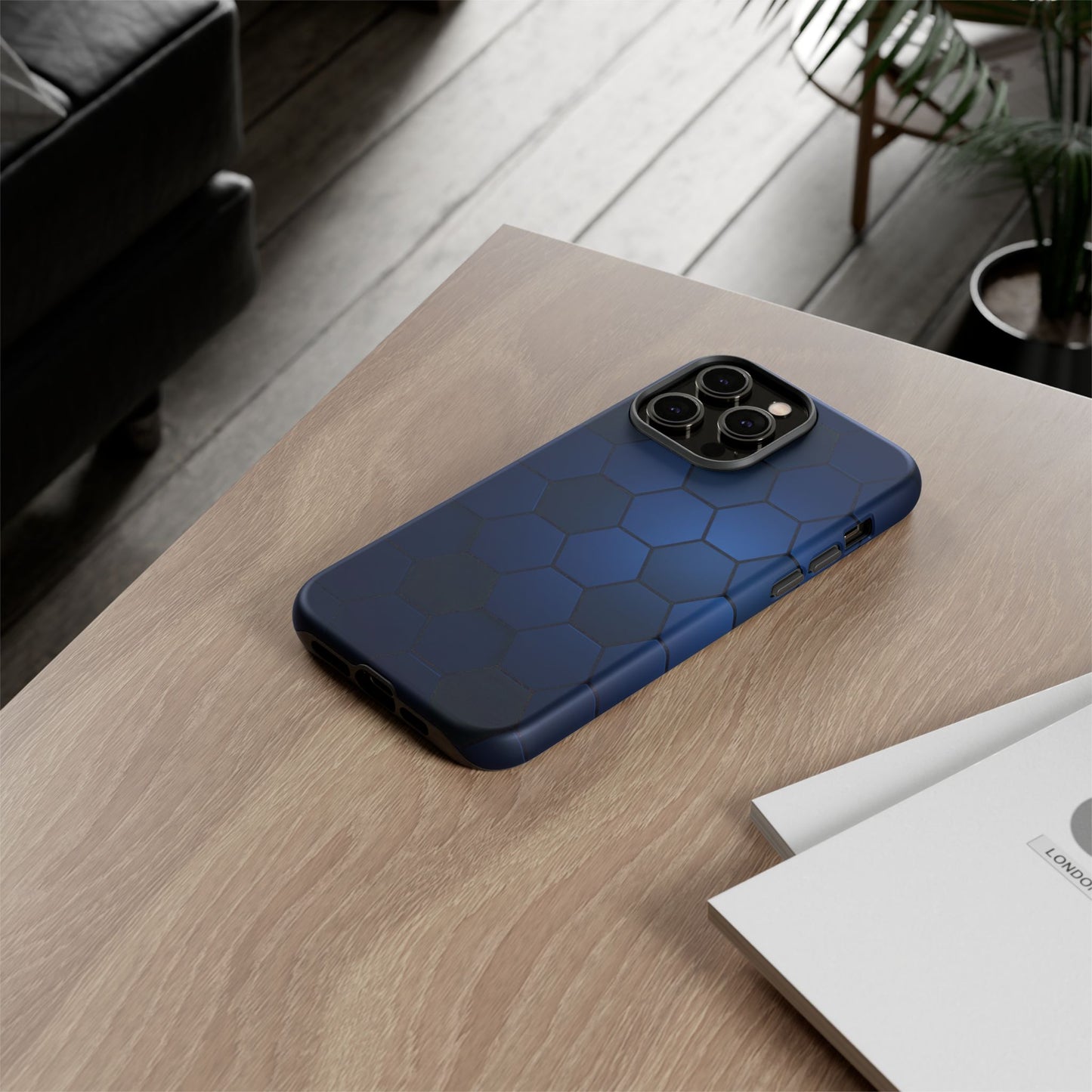 Blue Hexagon Gradient Phone Case | Honeycomb Geometric Tech Aesthetic | Minimalist Tough Case for iPhone & Samsung