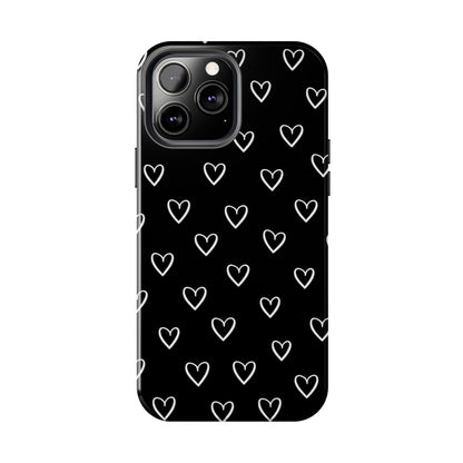 Doodle Heart Phone Case – Minimal Black & White Heart Pattern | Tough Protective Case